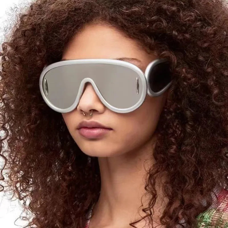 Steampunk Oversized Sunglasses UV400 — Black | KIMLUD