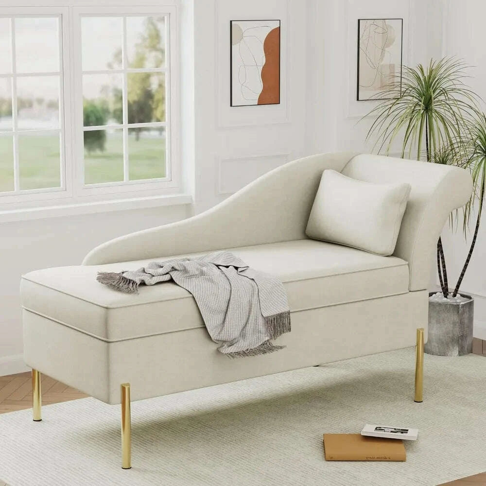 Velvet Chaise Lounge with Storage, Modern Upholstered Tufted Chaise ...