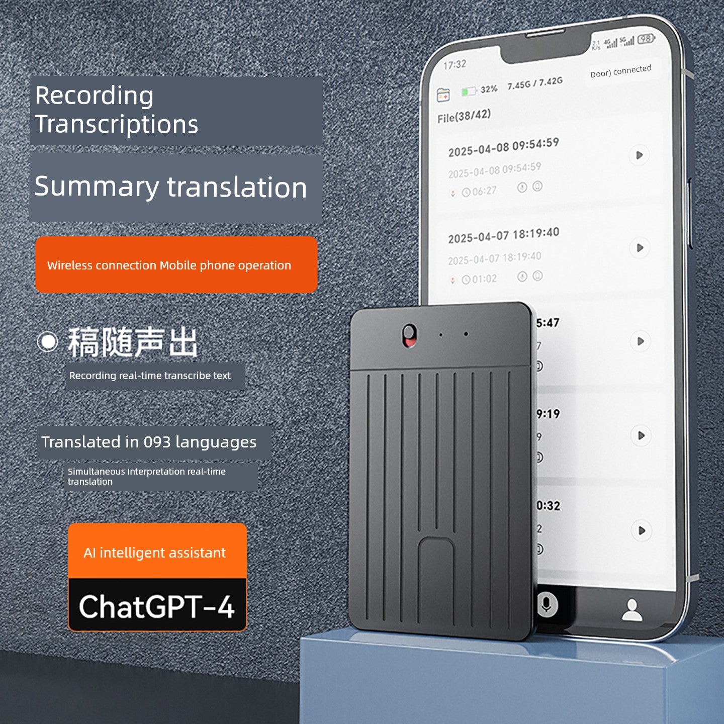 KIMLUD, AI intelligent recording pen voice to text small portable recording Handy Gadget translation APP real-time Bluetooth meeting record, KIMLUD Womens Clothes