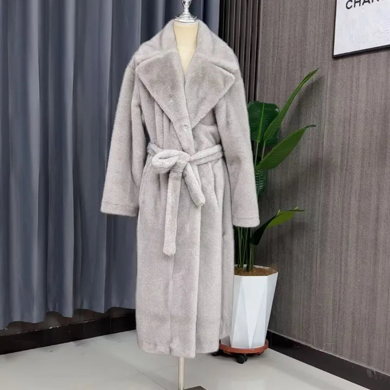 Long Coat – Open Front – Faux Fur – Thick Plush Warmth | KIMLUD