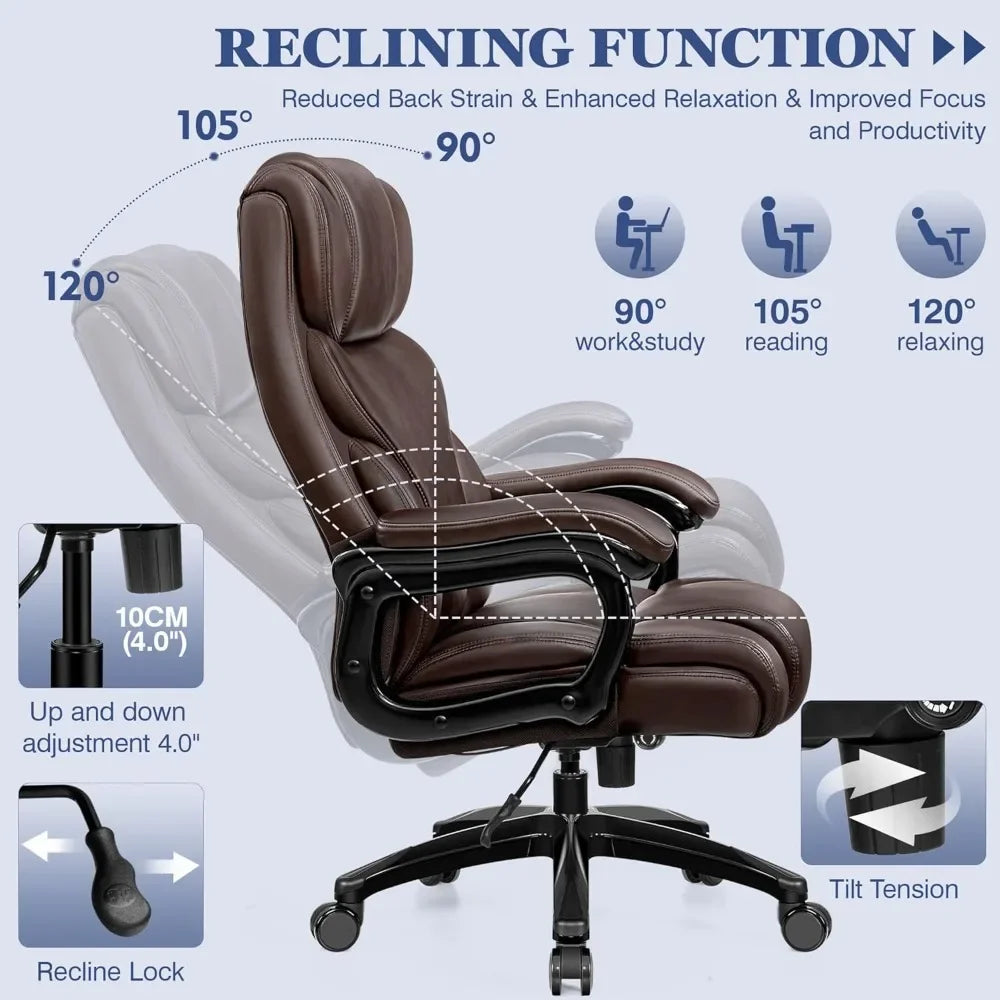 Ergonomic Office Chair 500lbs Capacity With Adjustable Lumbar — Espresso Brown | KIMLUD