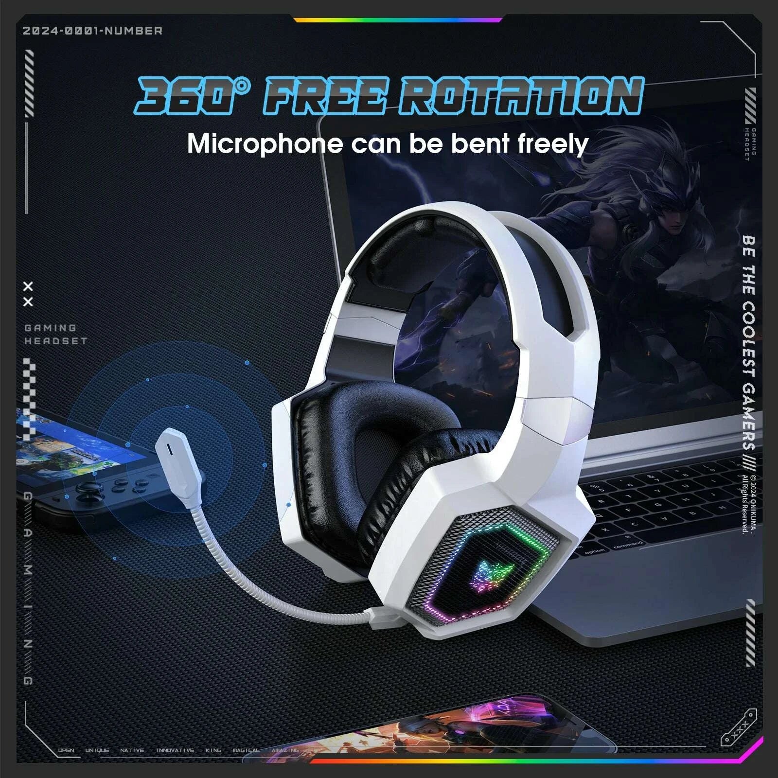KIMLUD, ONIKUMA 2.4GHz Wireless Gaming Headset For PS5 PS4 PC Mac Noise Cancelling Earphone Headset Gaming Headphone With Micr RGB Light, KIMLUD Womens Clothes