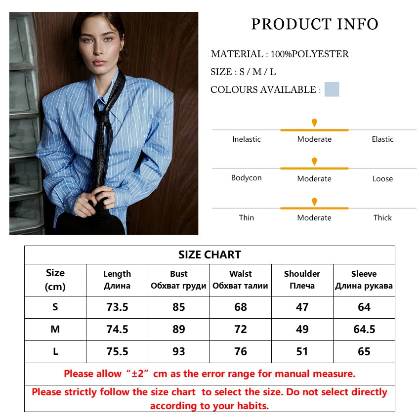 Loose Stripe Print Blouse Lapel Long Sleeve — Light Blue | KIMLUD