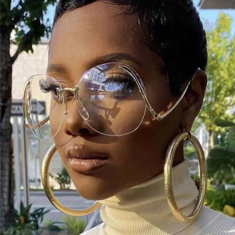 Metal Sunglasses Big Frame Round Geometric Mirror — Silver | KIMLUD