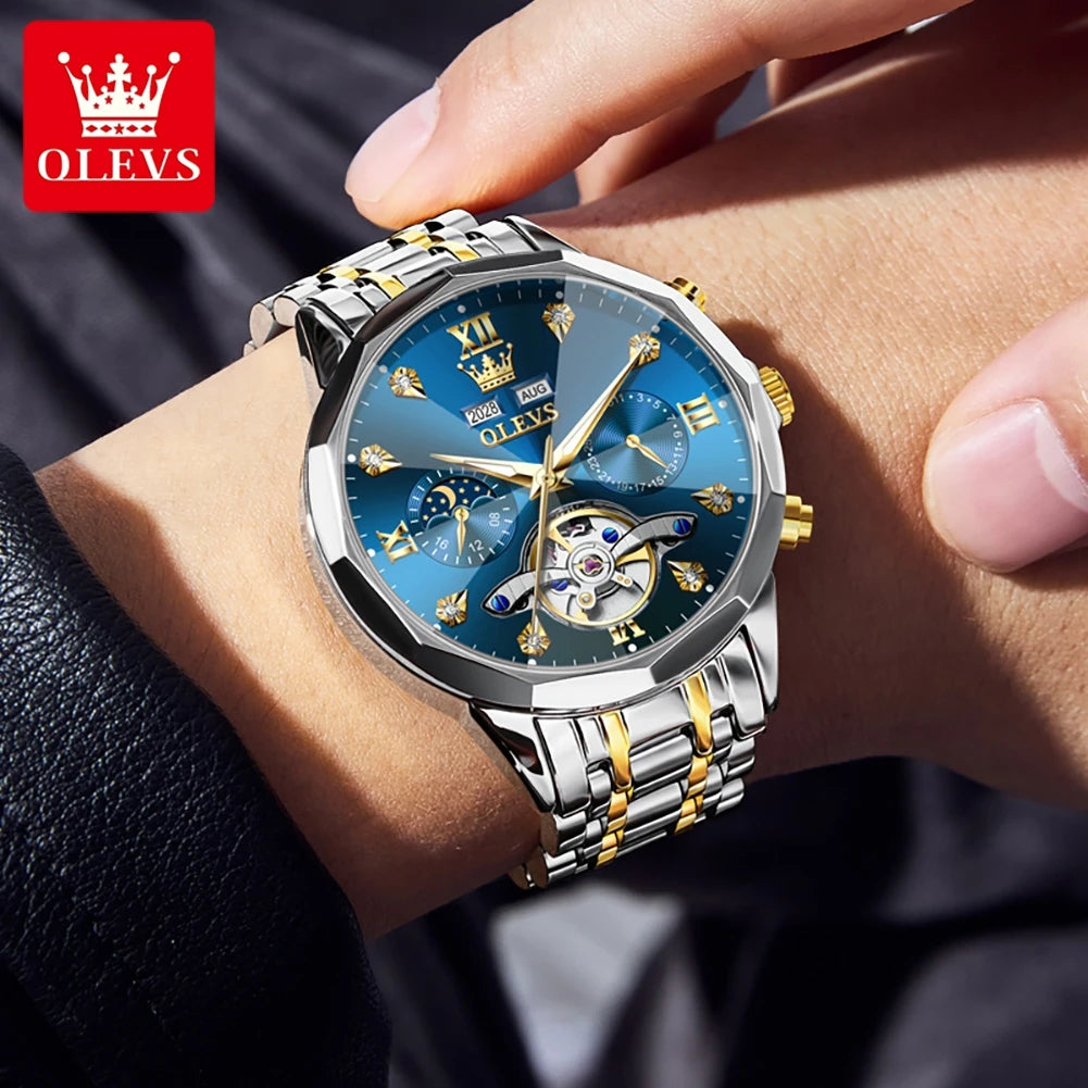 OLEVS 6621 Men Watch Top Brand Moon Phase Watch for Men Dual Calendar Display Original Watches NEW