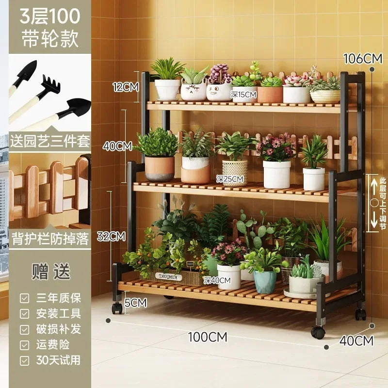 Bamboo Square Outdoor Plant Shelf Rack Five-Tier Display for Garden Outdoors — Black | KIMLUD