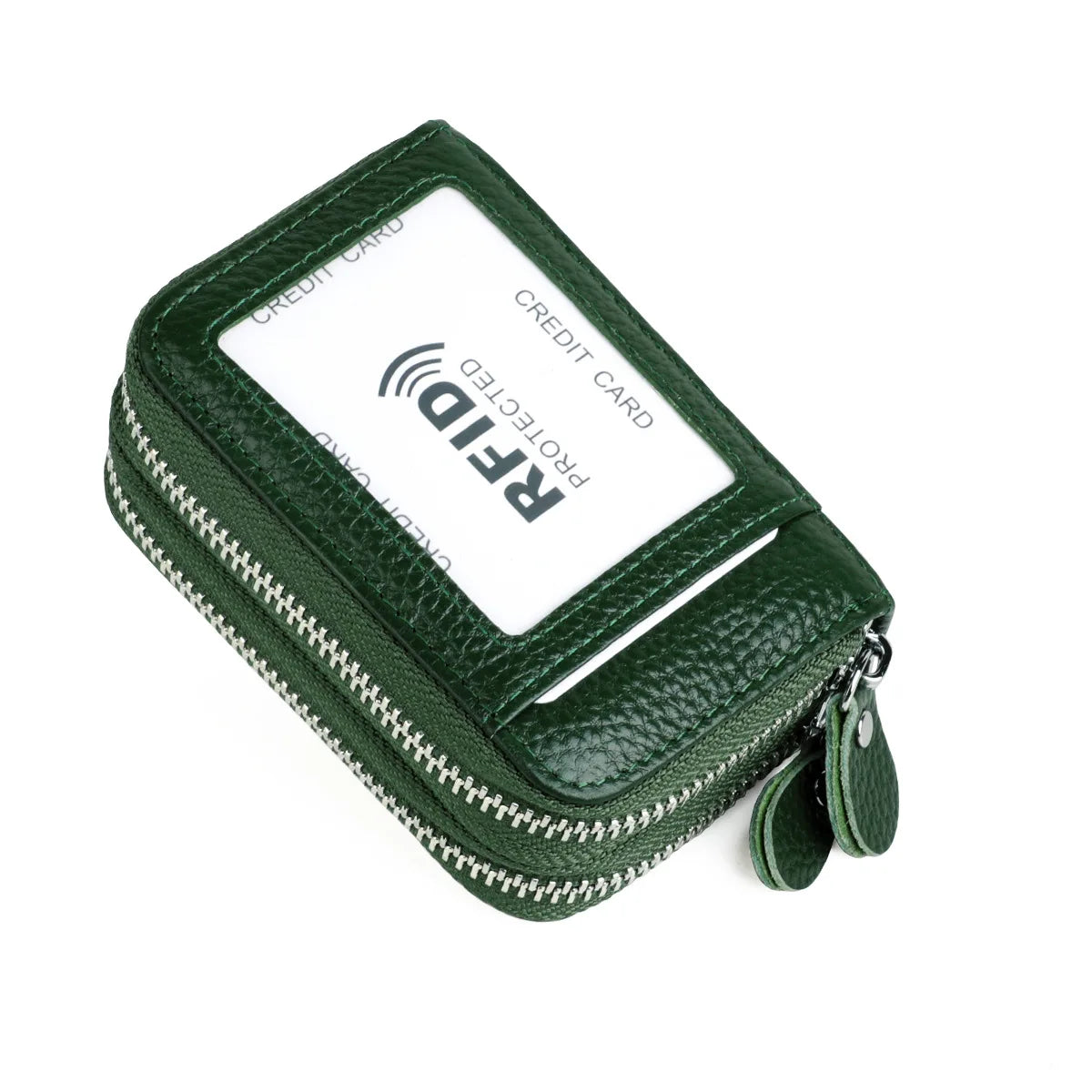 Genuine Leather Wallets RFID Blocking Double Zipper — Black | KIMLUD