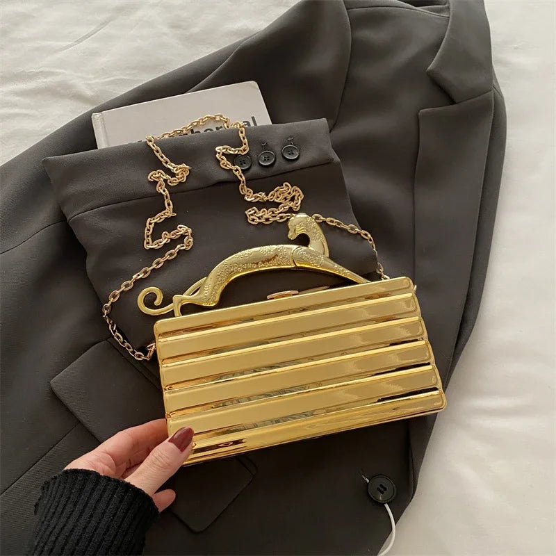 Luxury Acrylic Chain Mini Clutch — Gold Silver | KIMLUD