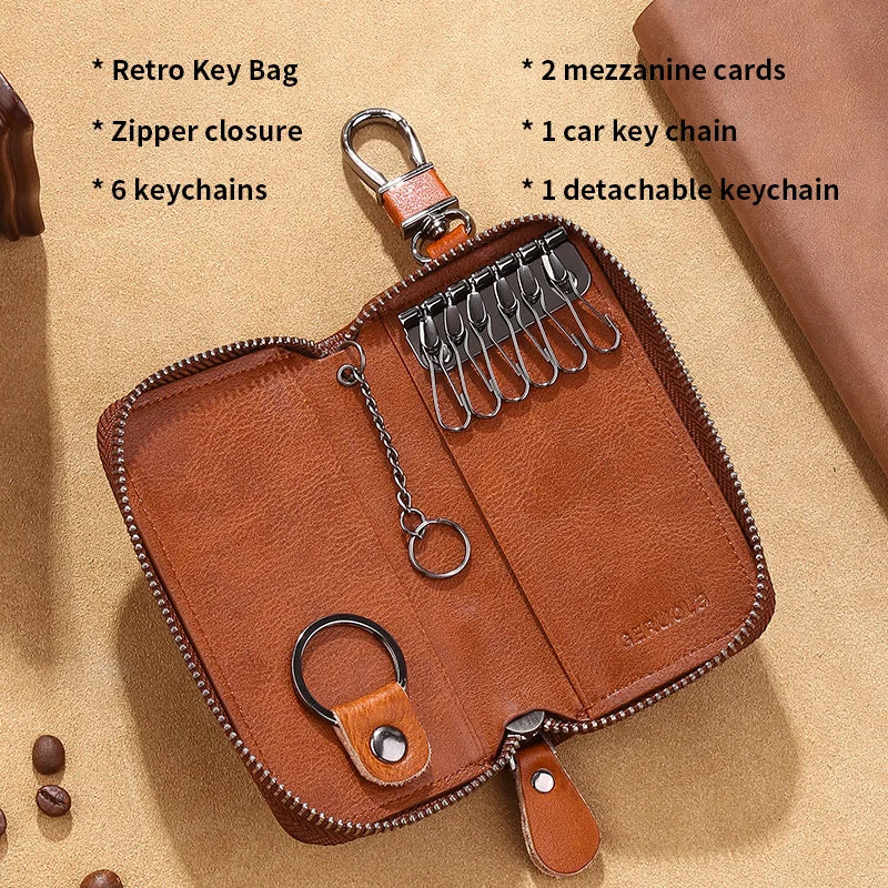 Key Wallet – 2 Card Slots and ID Clip – Genuine Leather | KIMLUD