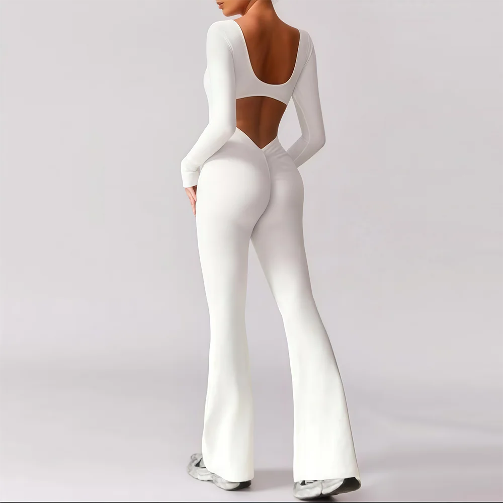 long sleeved jumpsuit U-neck tight and sexy backless jumpsuit for autumn and winter yoga sports and leisure series