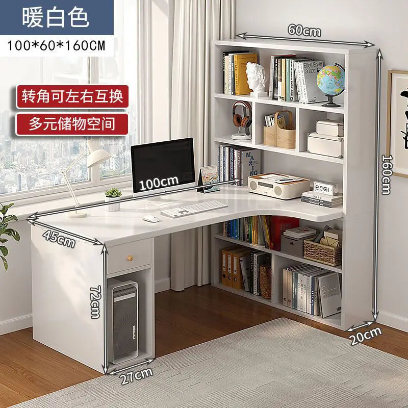 Computer Desk Bookshelf Integrated Shelves Drawers Large Laptop Home Bedroom Student Study Writing Desk Simple Office Table
