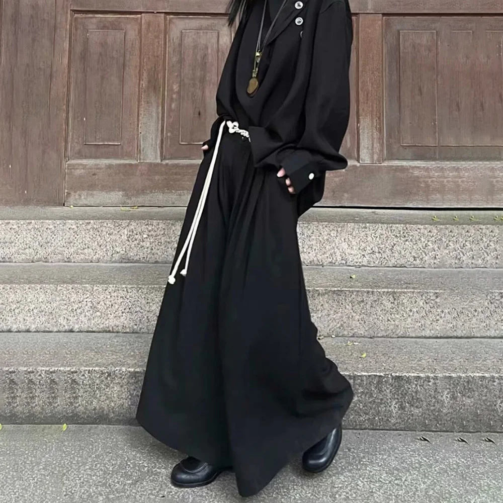 Gothic Dark Y2k Skirt Pants Genderless Japanese Harajuku Casual Outdoor Culottes Wide-Leg Pant Men'S Clothing Unisex (No String)