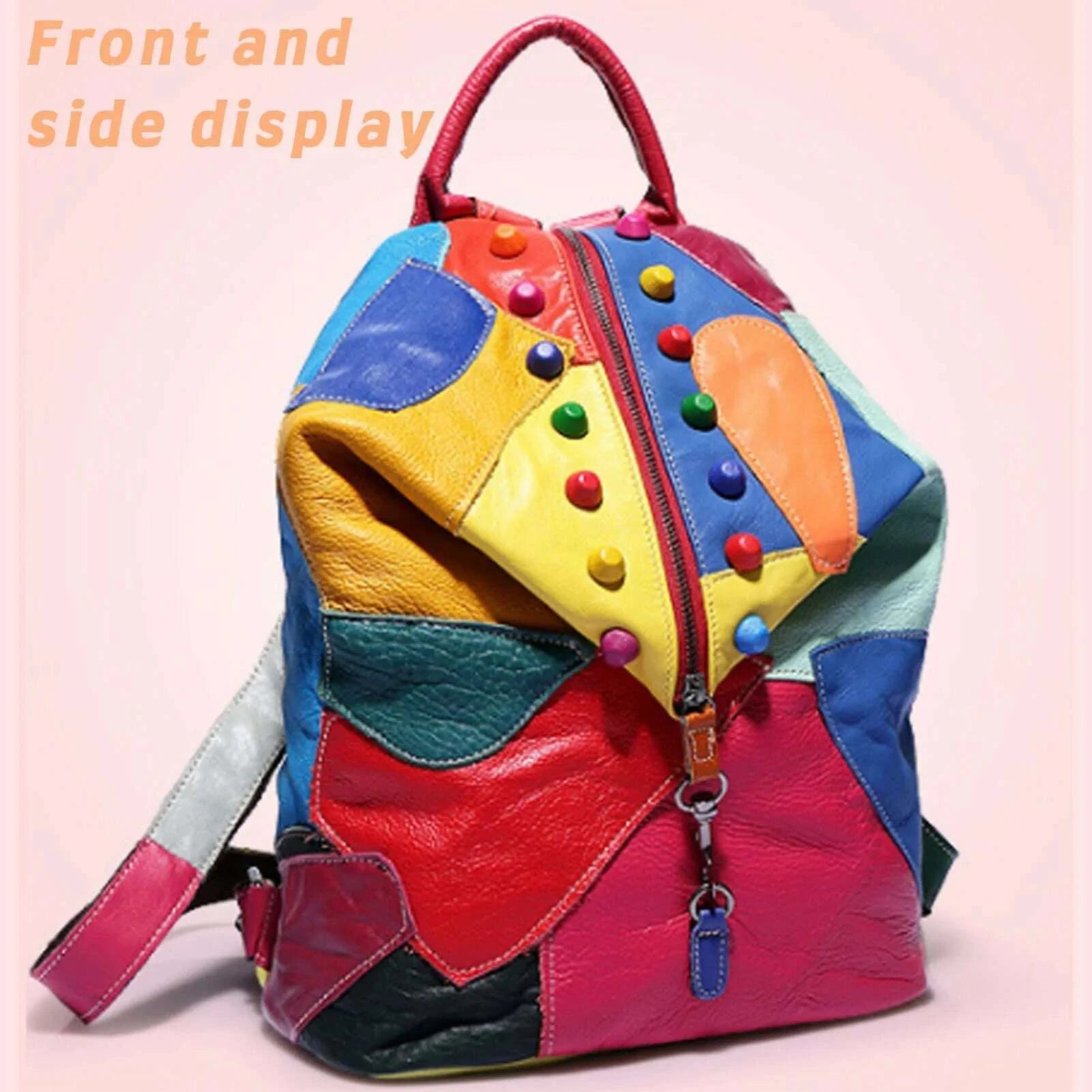 KIMLUD, Stylish Stitching Leather Rivets Backpack Wear-resistant Waterproof Bag For Daily Work Travel Party, KIMLUD Womens Clothes