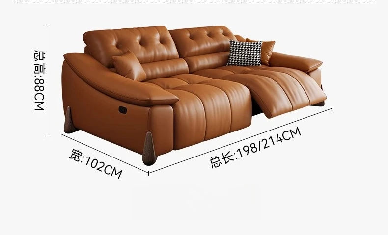 Leather Minimalist Sofa Bed With Hand-Finished First Layer Cowhide And Subtle Italian Hardware — Caramel Brown | KIMLUD