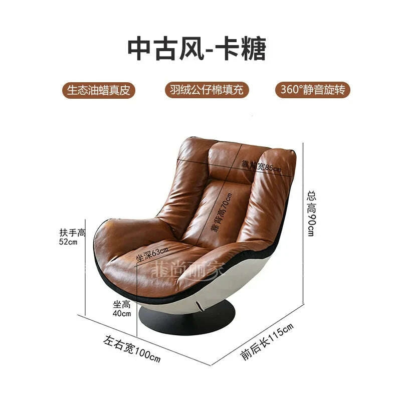 KIMLUD, Oil wax leather single sofa chair living room balcony leather casual lazy can lie down, KIMLUD Womens Clothes