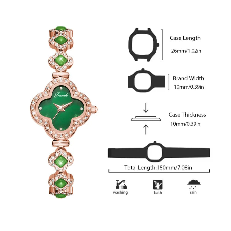 Luxury Woman Wristwatch Steel Green Rhinestone Waterproof Quartz Hand Clock Gift for Her Pointer Ladies Bracelet Watch Diamond