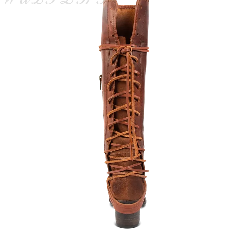KIMLUD, Women's Cross Strap Red Brown Knee High Boots Luxury 2023 Leather Thick High Heel Zipper Pointed Toe Western Ladies Riding Boots, KIMLUD Womens Clothes