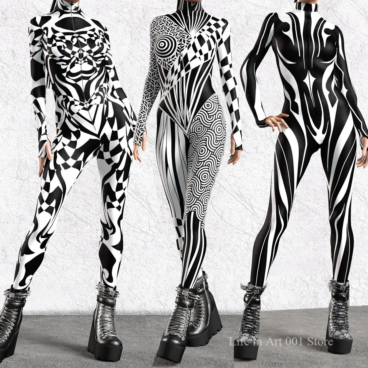 Zentai Suit – Patterned – Polyester – Black and White | KIMLUD
