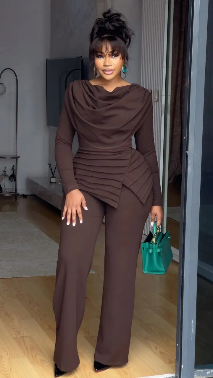 High Waist Flare Pants Jumpsuit — Zipper, Office Lady, Ankle-Length | KIMLUD