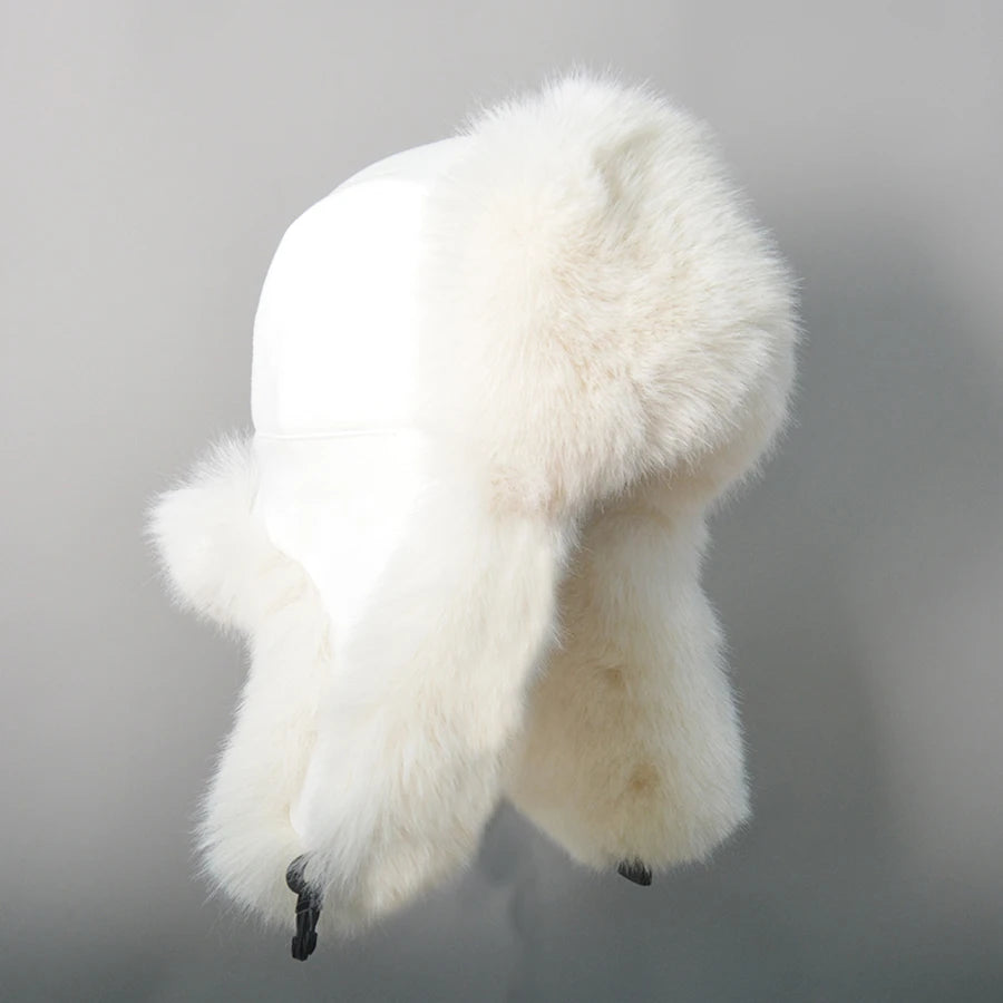 2025 New Men's 100% Natural Fake Fox Fur Bomber Hats Winter Russian Man Warm Faux Fox Fur Hat Male Fake Fur Caps