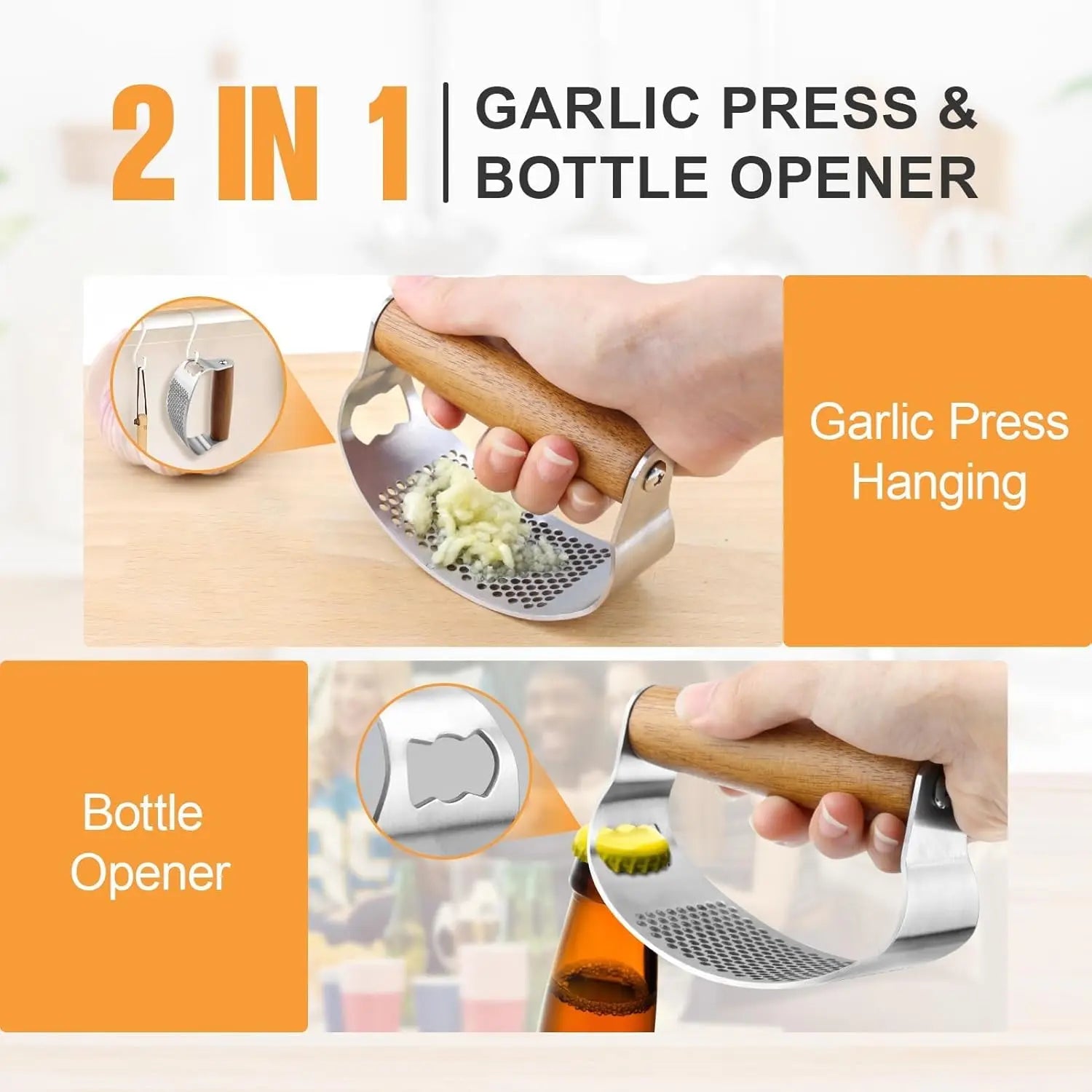 Garlic Press Stainless Steel Rocker Garlic Peeler Wooden Handle Garlic Presses Garlic Rocker Thickened Garlic Press Crusher