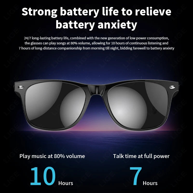 LIGE Smart Glasses 163 Language AI Intelligent Real-time Translation Sunglasses Sport Fitness Bluetooth Calling Music Eyeglasses