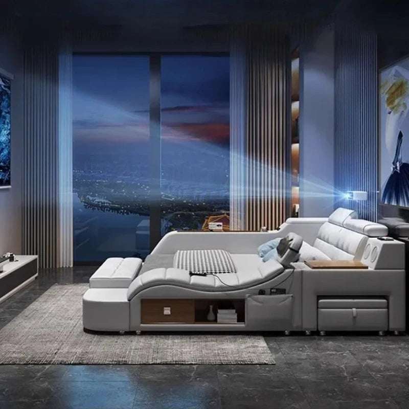Modern Aesthetic Double Bed Multifonction Storage Salon King Double Bed Luxury Smart Lit Intelligent Multifonctions Furniture