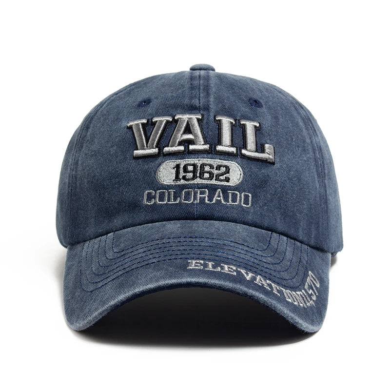 Cotton Baseball Cap VAIL Letter Embroidered — Black | KIMLUD
