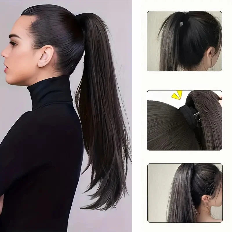 Clip-In Ponytail Extension – 40/50cm Length – High Temperature Fiber – Black Brown | KIMLUD