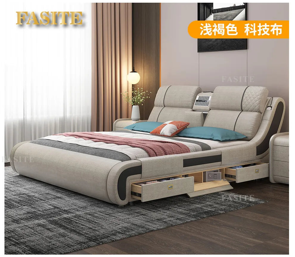 Modern Simple Massage Bed Luxury Water Proof Design Bedframe Double Bed Smart White Nordic Furniture