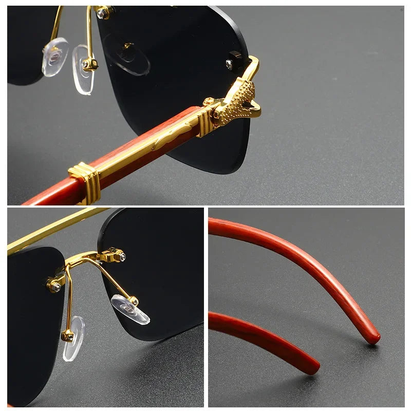 Rimless Sunglasses Square UV400 Lightweight Alloy Frame — Gold | KIMLUD
