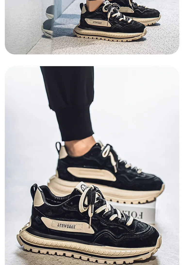 Color-Block Dad Shoes Men's Spring Autumn New Style Thick Bottom Sports Shoes Casual Running Shoes Low Cut Breathable Mesh