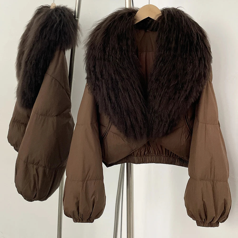 Down Coat – Real Fox Fur Trim – Duck Down – Natural | KIMLUD