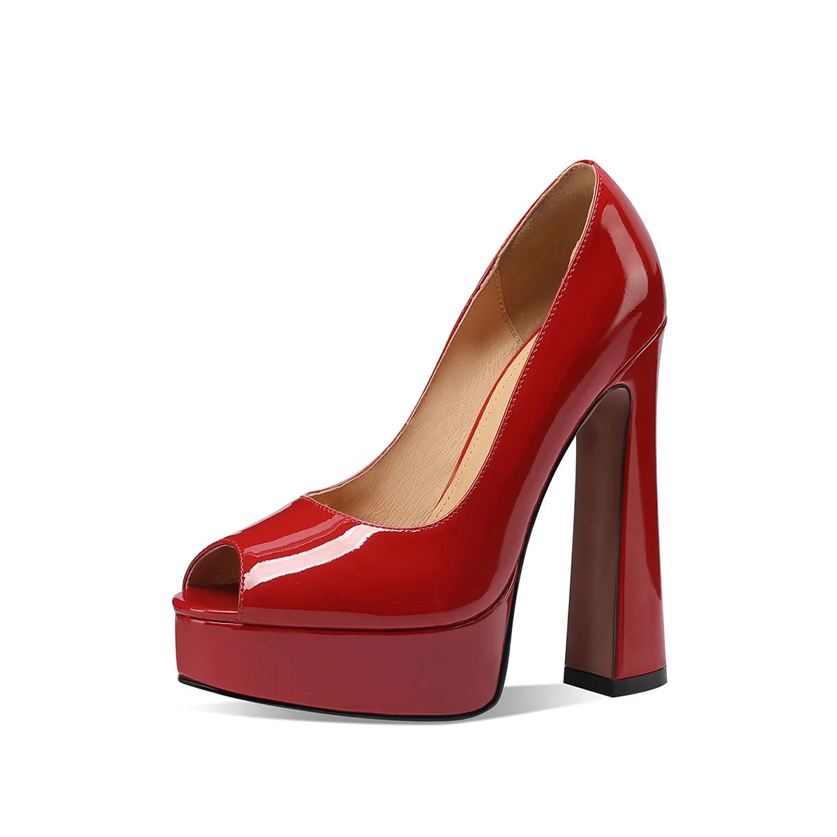Pumps – Peep Toe Platform – Patent Leather – Round Toe | KIMLUD