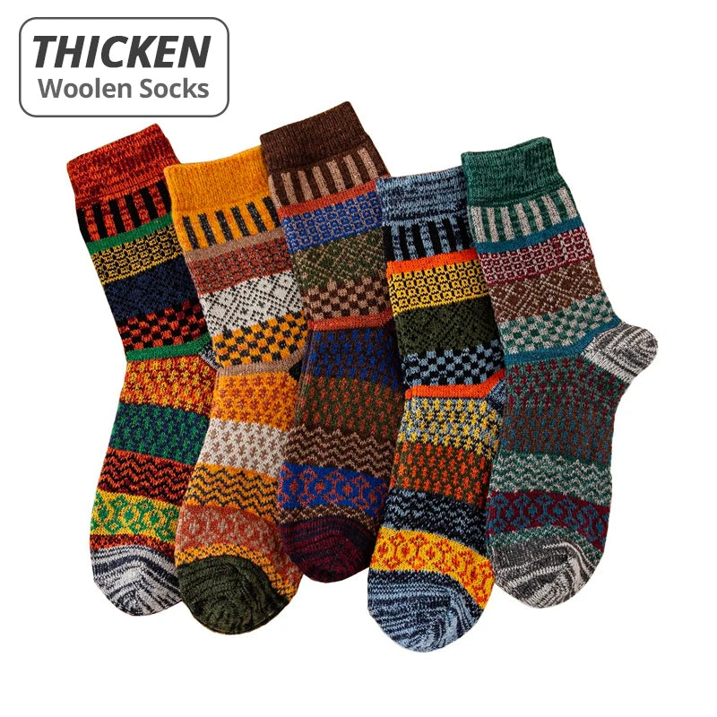 Sheep's Wool Winter Socks Thick Warm Retro Style — Colorful | KIMLUD