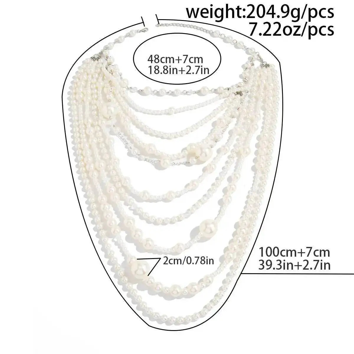 Exaggerated Layered Necklace Imitation Pearl Long Tassel — White | KIMLUD