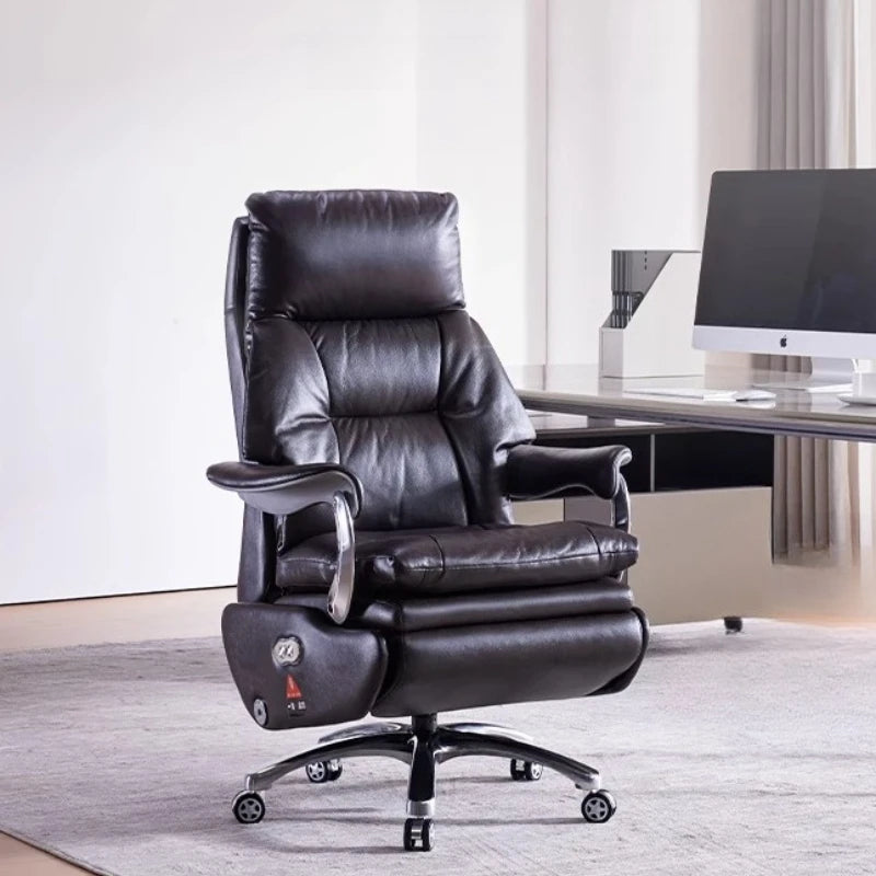 Electric Leather Boss Chair Modern Design Comfortable Ergonomic Trendy Chair Swivel Arm Footrest Salon Silla Oficina Furniture