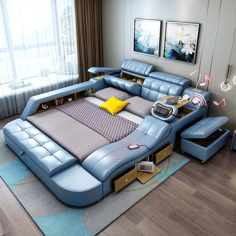 Leather Bed King Size With Massager — Customize | KIMLUD