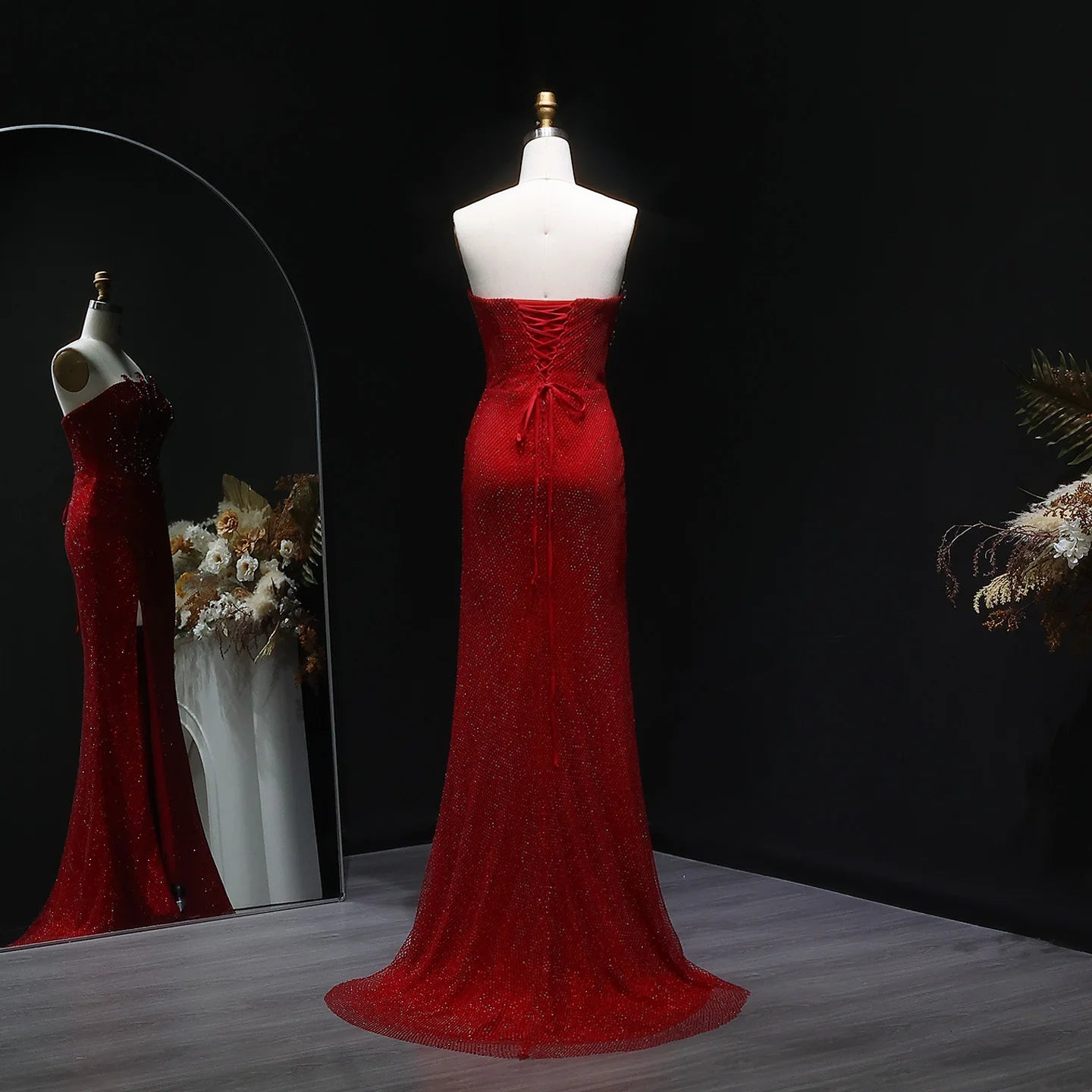 Crystal Beaded Mermaid Evening Dress With Slit — Caramel | KIMLUD