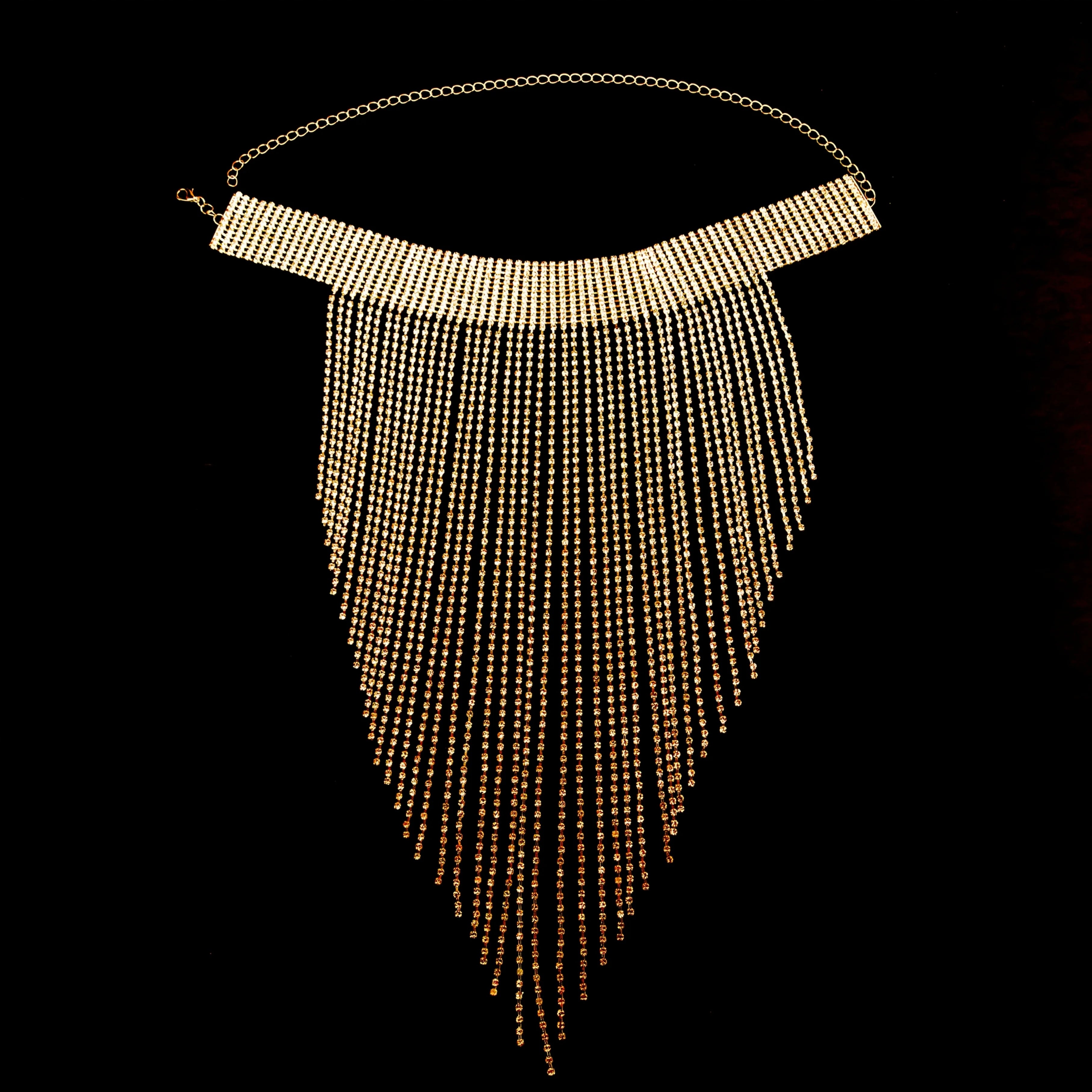 Sparkly Long Tassel Crystal Chain Necklaces Bib Choker — Clear | KIMLUD