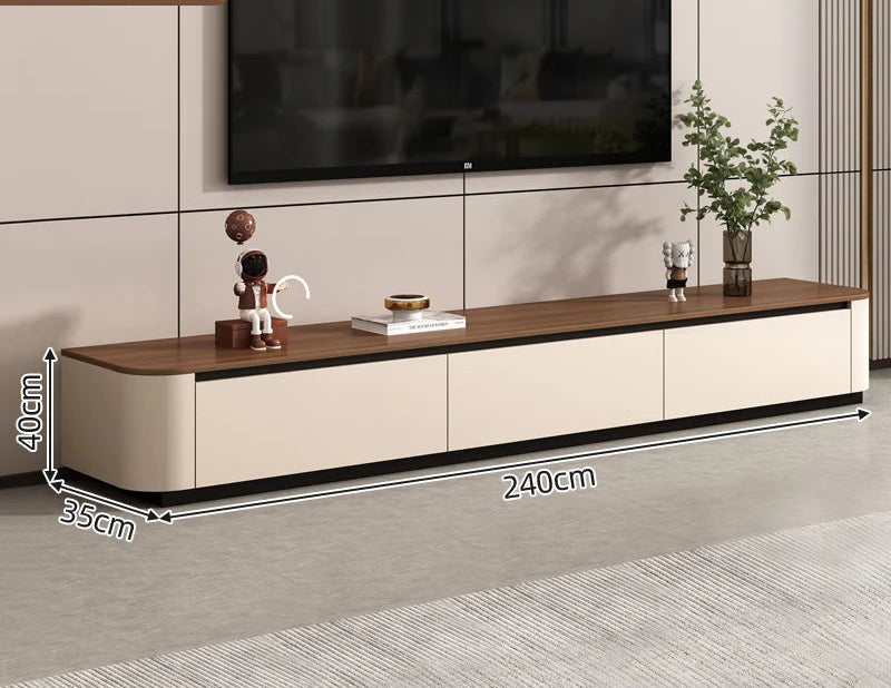 Walnut Top Low-Profile TV Stand — Cream White | KIMLUD