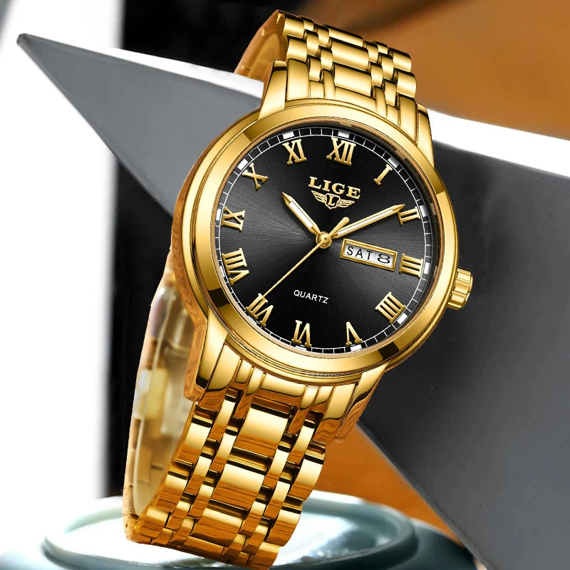 LIGE 2023 New Gold Watch Women Watches Ladies Creative Steel Women's Bracelet Watches Female Waterproof Clock Relogio Feminino