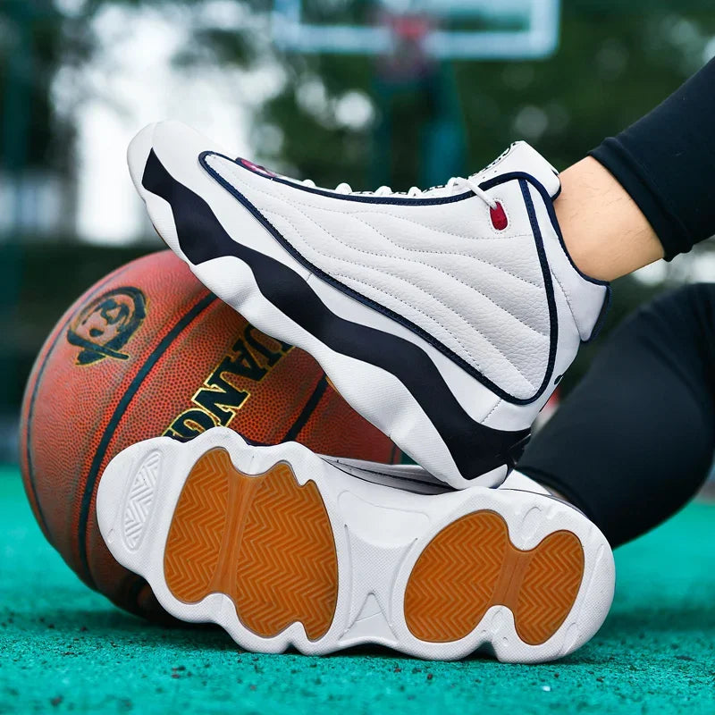Luxury Leather Basketball Shoes Anti Slip Outdoor Trainers — Black | KIMLUD