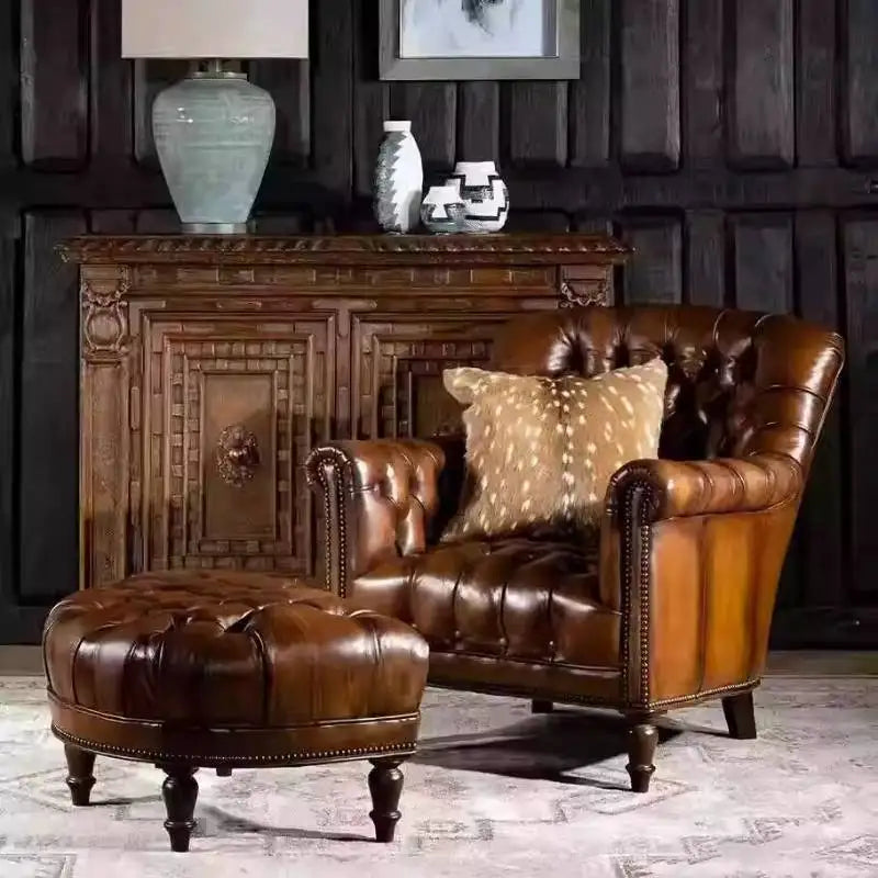 Genuine Leather Living Room Chair — Brown | KIMLUD