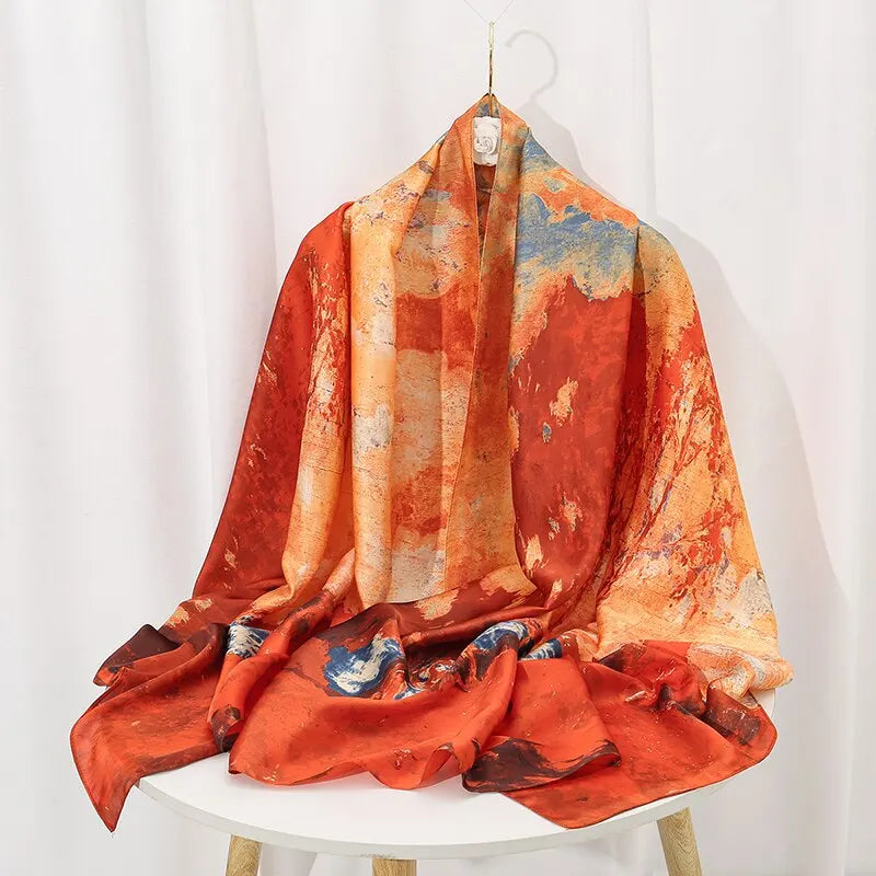 Brocade Satin Printed Shawl Cape With Couture Draping And Sun Protection — Multicolor | KIMLUD