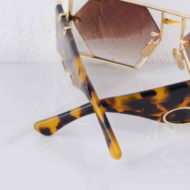 Metal Hexagon Sunglasses With Acetate Frame — Tortoiseshell Brown | KIMLUD