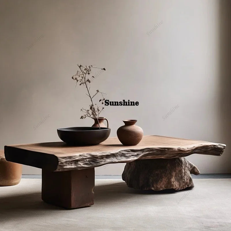 Wood Coffee Table Minimalist Modern Statement Piece For Living Rooms — Natural Wood Tone | KIMLUD
