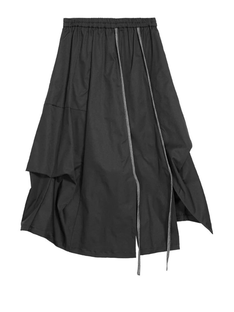 A-Line Skirt – High Elastic Waist – Polyester Cotton – Black | KIMLUD