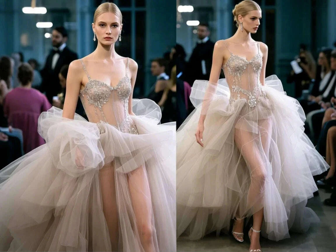 KIMLUD, Sexy Beach Boho Wedding Dress Fashion Bridal Gown Tulle Wedding Dresses Sweetheart Neck Sequin Sweep Train 2025 Free Customized, KIMLUD Womens Clothes