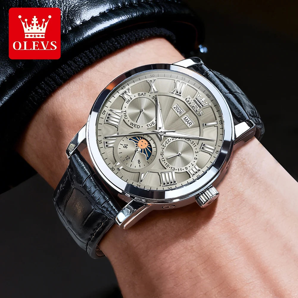Stainless Steel Mens Watch Moon Phase Automatic — Silver | KIMLUD